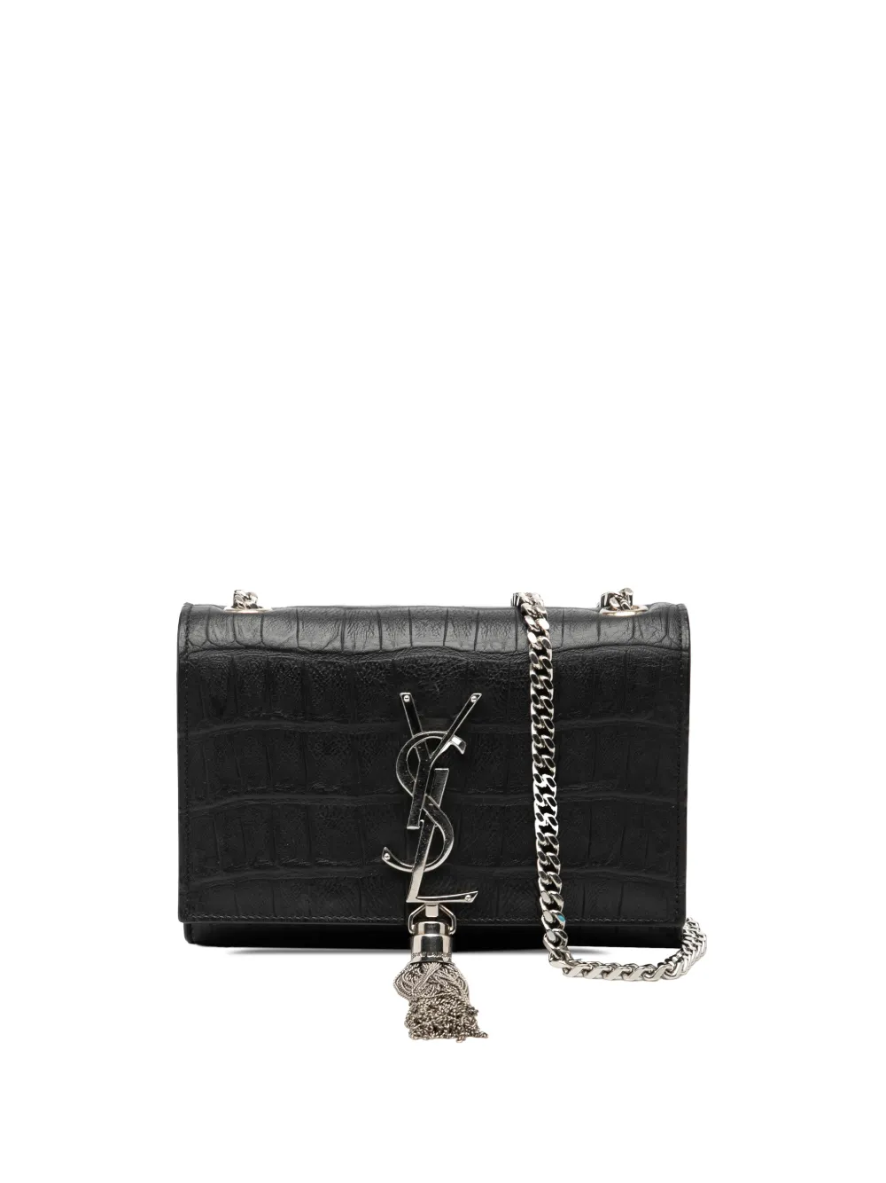 Saint Laurent Pre-Owned 2005 Small Croc Embossed Leather Monogram Kate Tassel crossbody bag - Nero