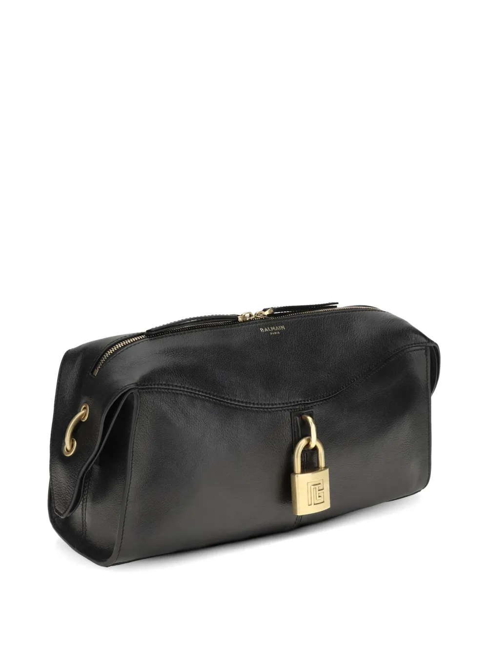  Balmain Padlock-detail Clutch Bag - Black 