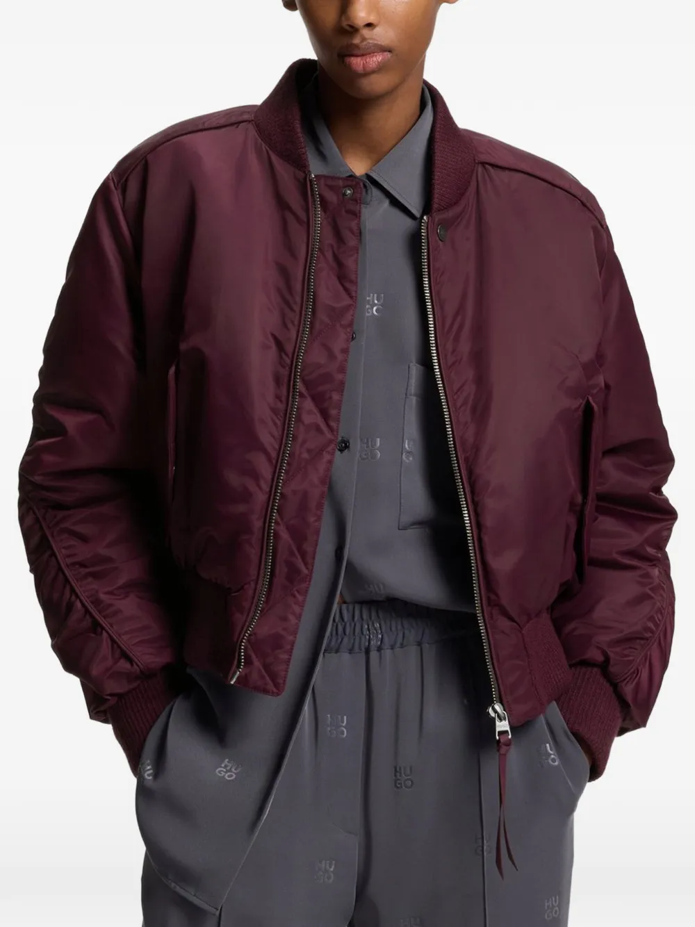  Hugo Padded Bomber Jacket - Red 