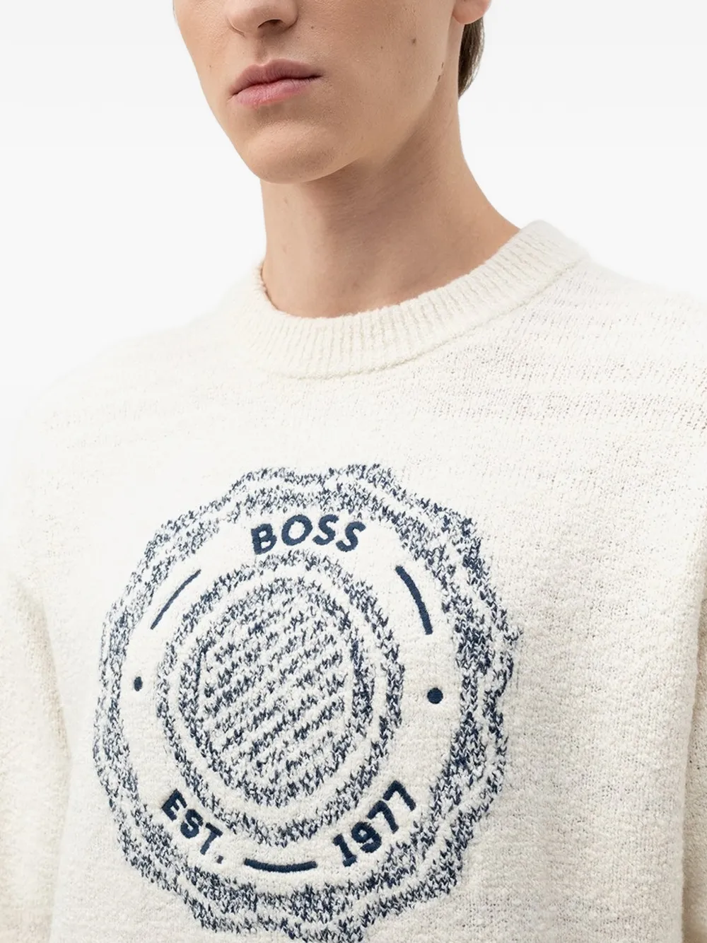 BOSS Intarsia gebreide trui Beige