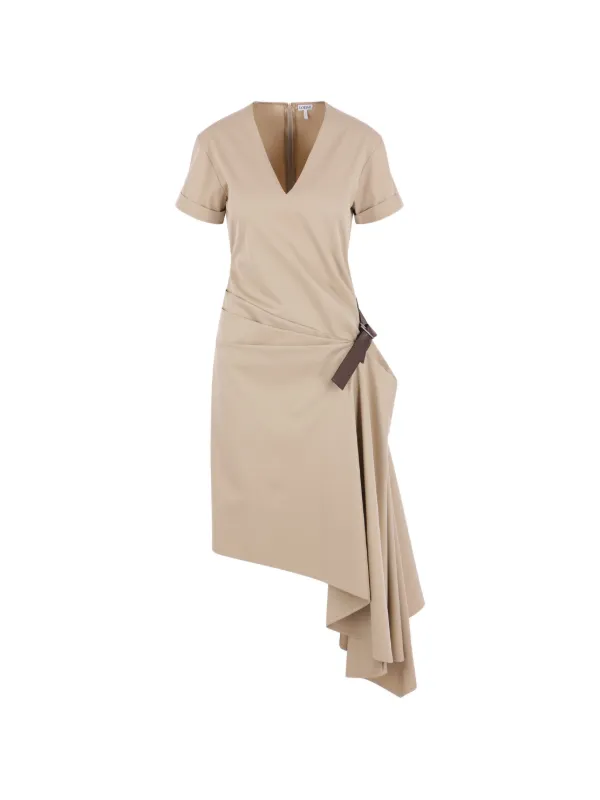Loewe Belted Dress in Cotton and Silk in Neutrals