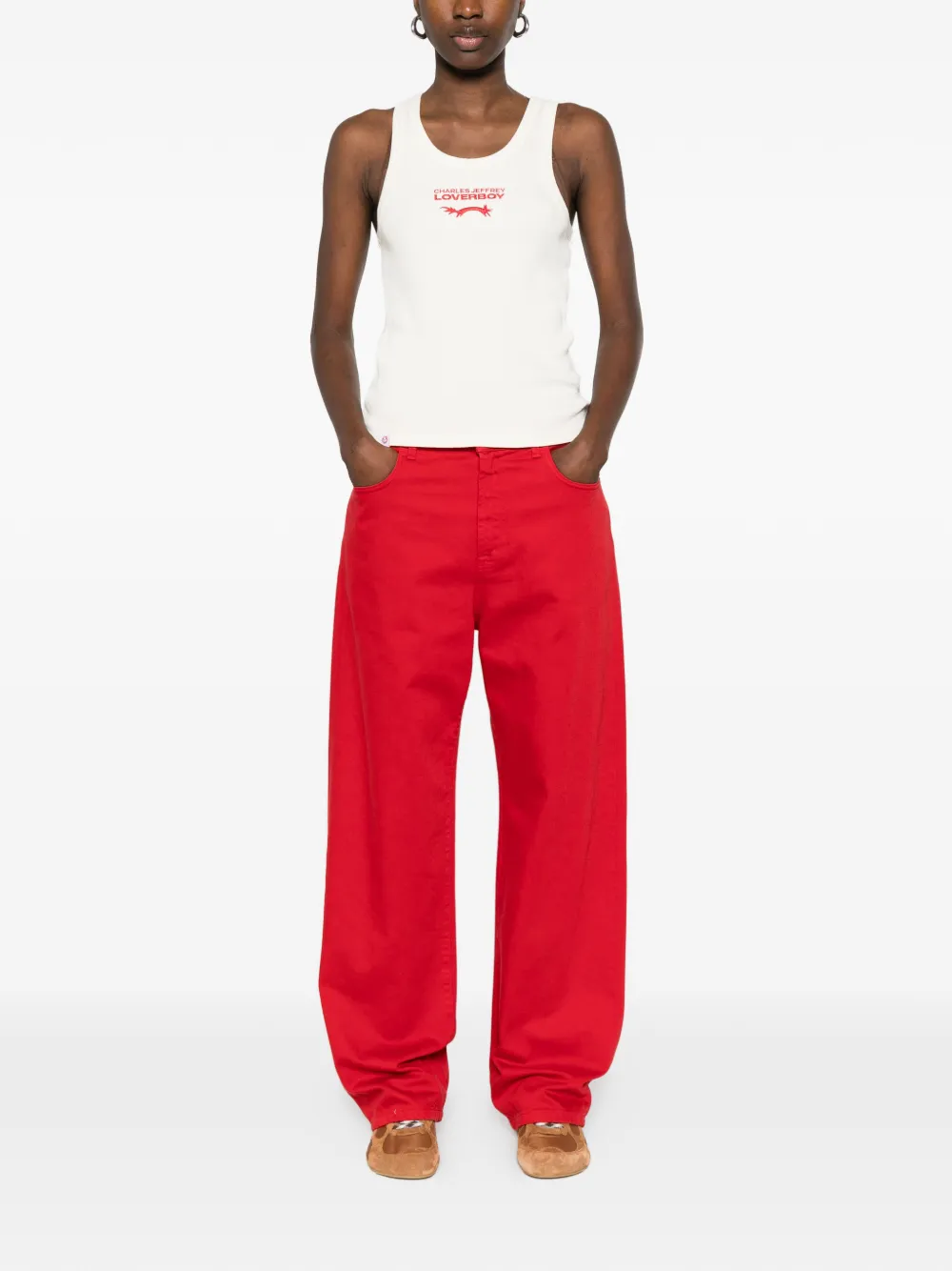 Charles Jeffrey Loverboy Tanktop met geborduurd logo Beige