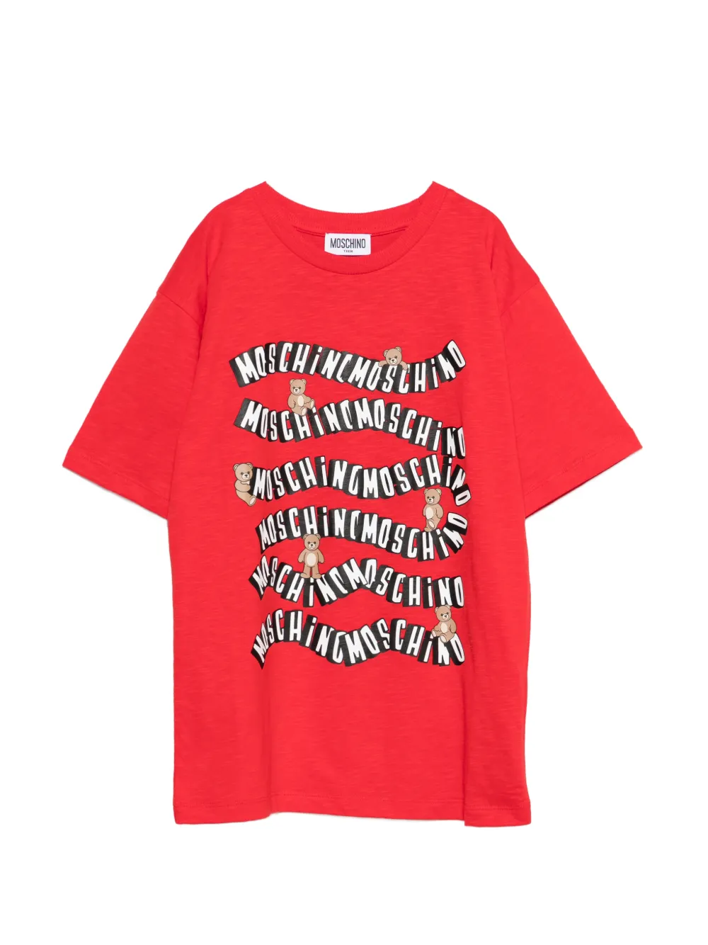 Moschino Kids logo-print teddy-print T-shirt - Rosso