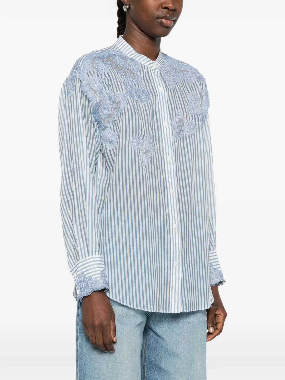  Ermanno Firenze Striped-pattern Lace-detail Shirt - White 