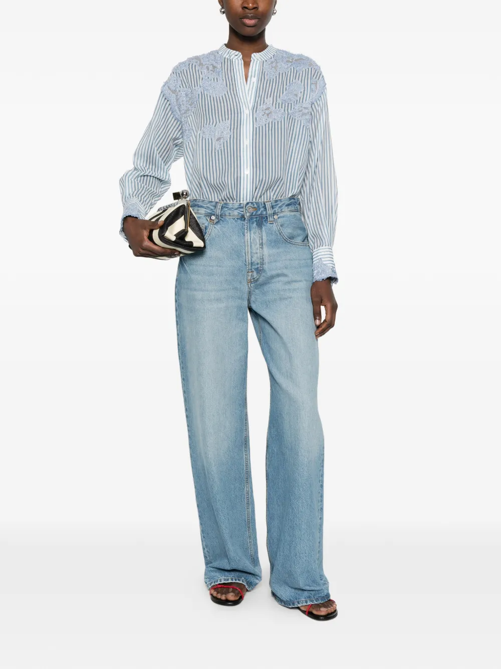  Ermanno Firenze Striped-pattern Lace-detail Shirt - White 