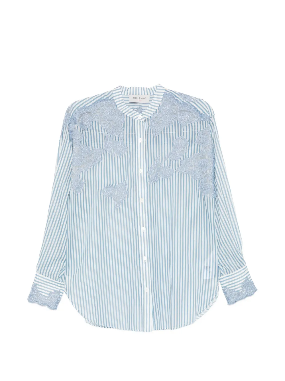 ERMANNO FIRENZE striped-pattern lace-detail shirt - Bianco