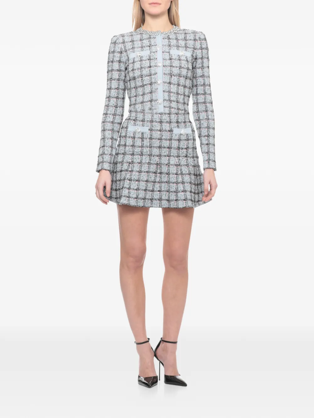  Self-portrait Check-pattern Mini Skirt - Blue 