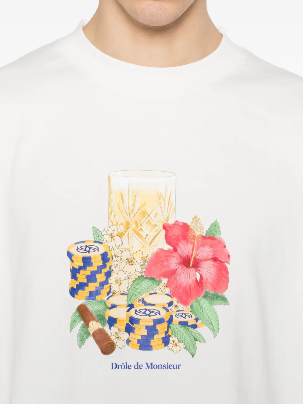 Drôle De Monsieur Hibiscus Club T-shirt met bloemenprint Wit