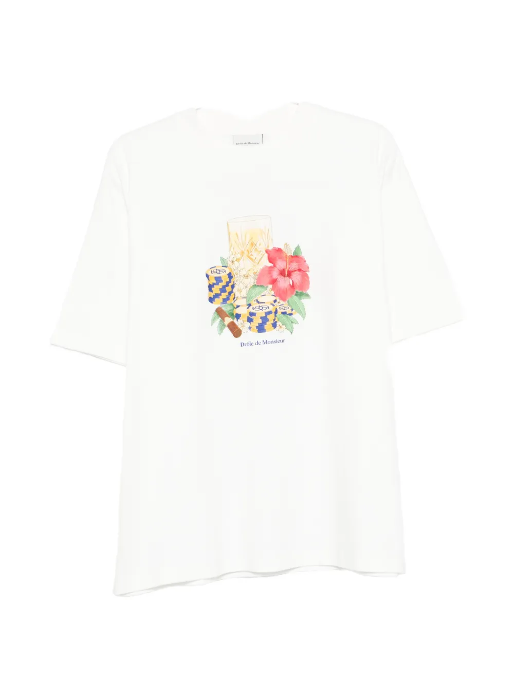 Drôle De Monsieur Hibiscus Club floral-print T-shirt - Bianco