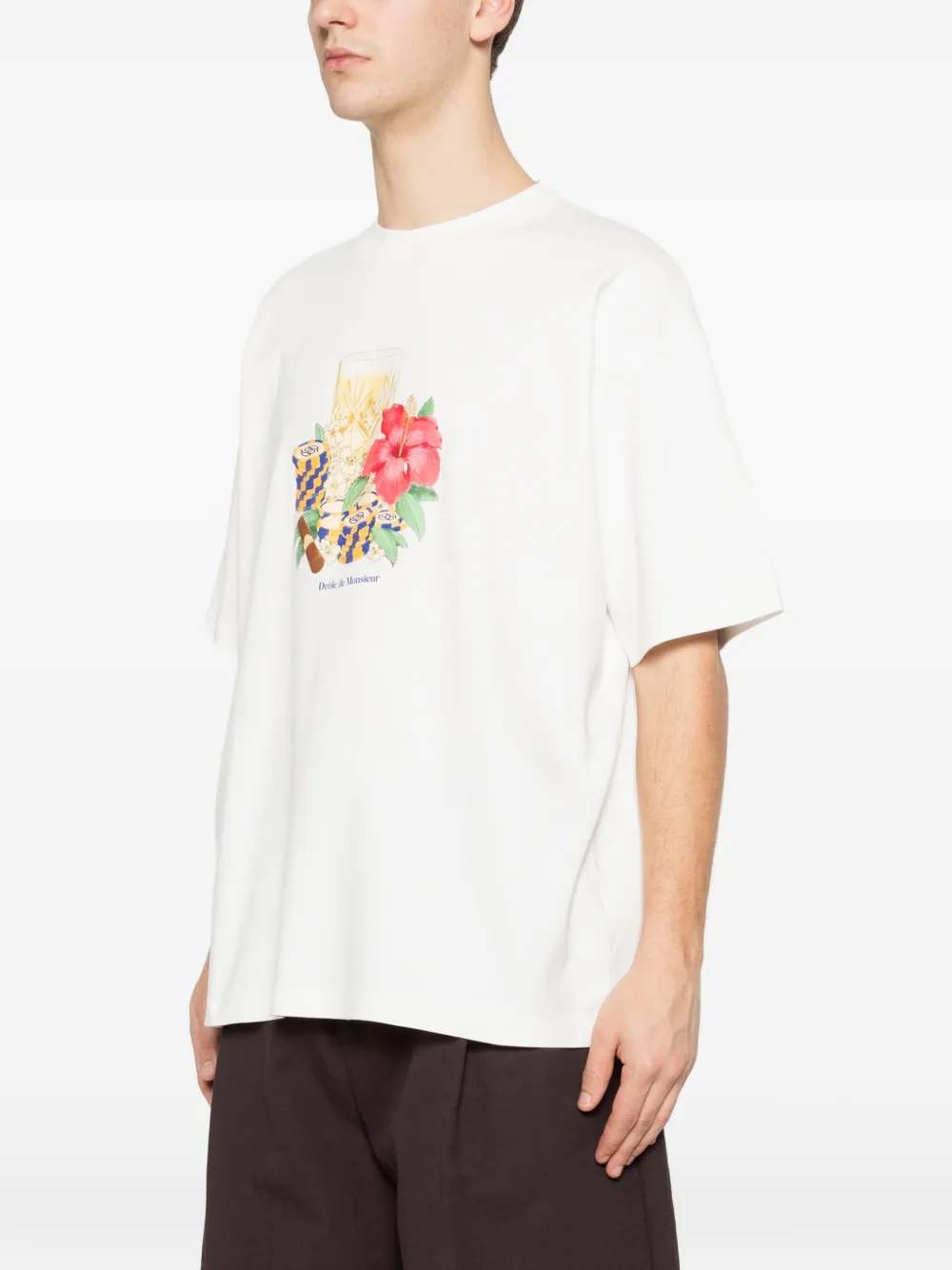 Drôle De Monsieur Hibiscus Club T-shirt met bloemenprint Wit