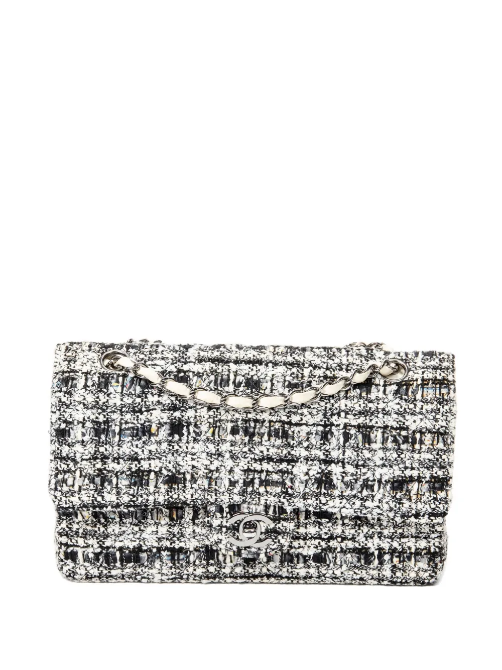 CHANEL Pre-Owned Borsa a spalla Classic Flap in tweed con catena - Bianco