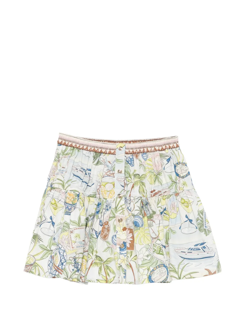 Maje postcard-print ruffled skirt - Verde