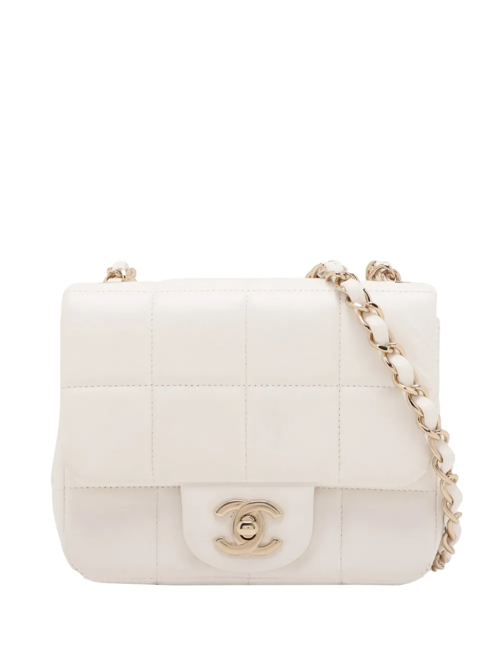 CHANEL Pre-Owned 2021-2025 Mini Quilted Lambskin Resin Crystal Square Monacoco Flap crossbody bag - Bianco
