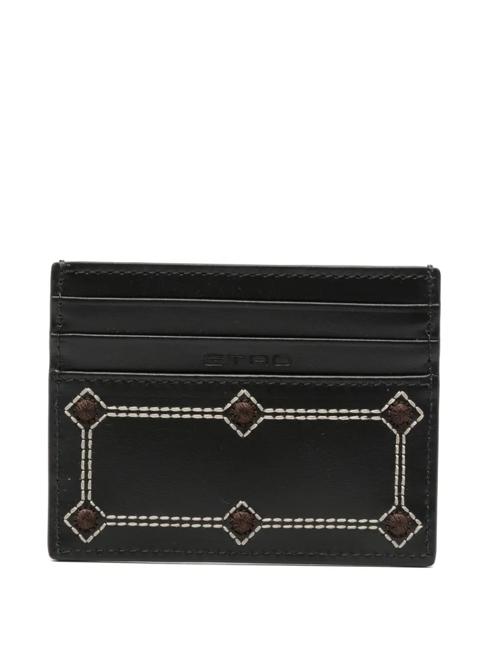 ETRO embroidered leather cardholder - Nero