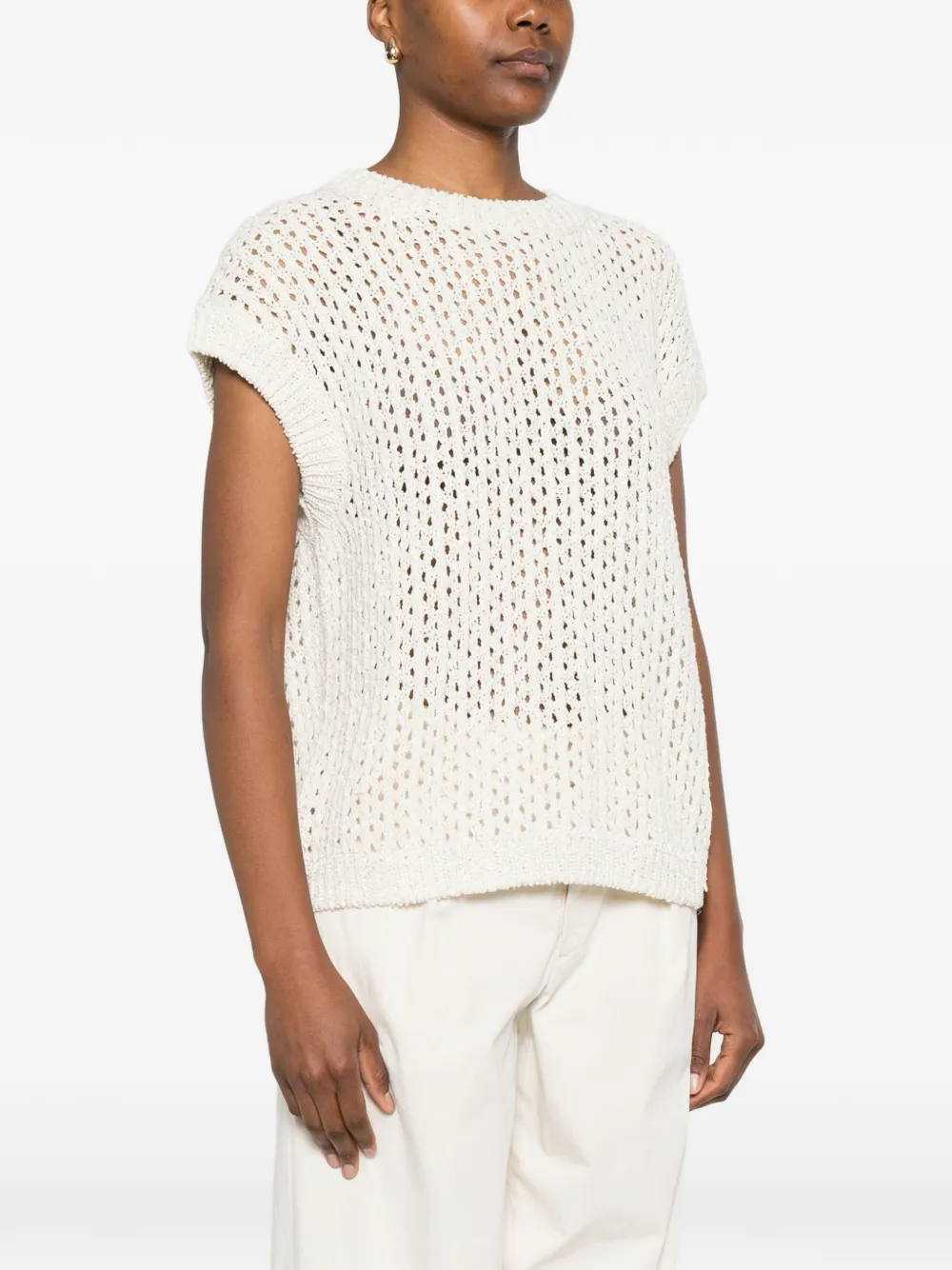 Herno Gebreide top met open stiksel Beige