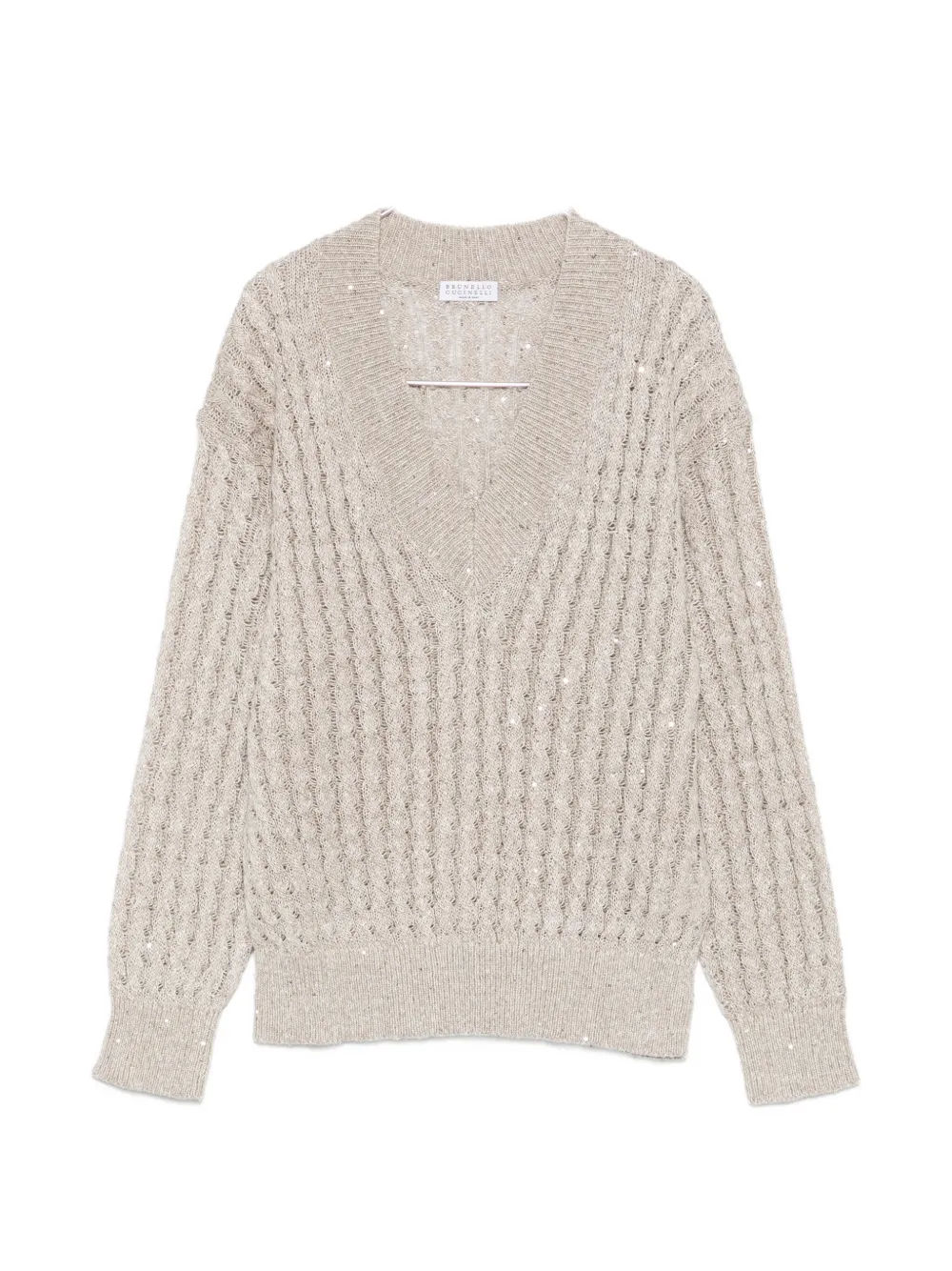 Brunello Cucinelli Sequin-embellishment V-neck Sweater In Neutral