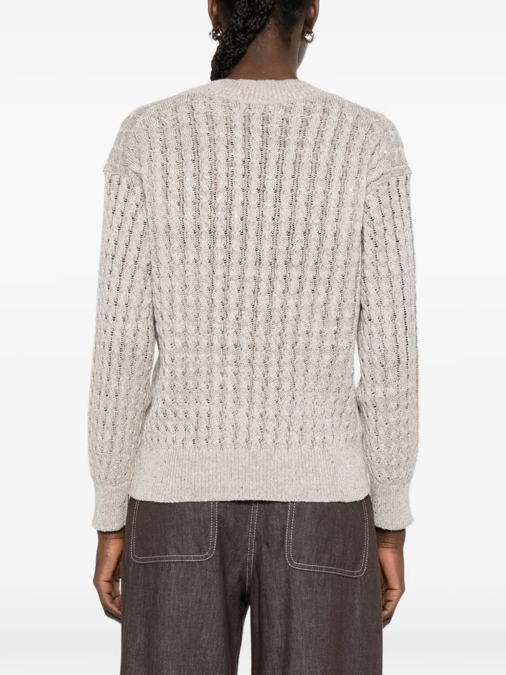 Brunello Cucinelli Trui verfraaid met pailletten en V-hals Beige