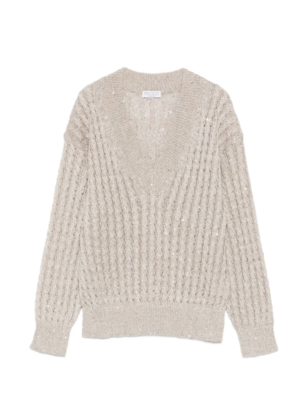 Brunello Cucinelli sequin-embellishment V-neck sweater - Toni neutri