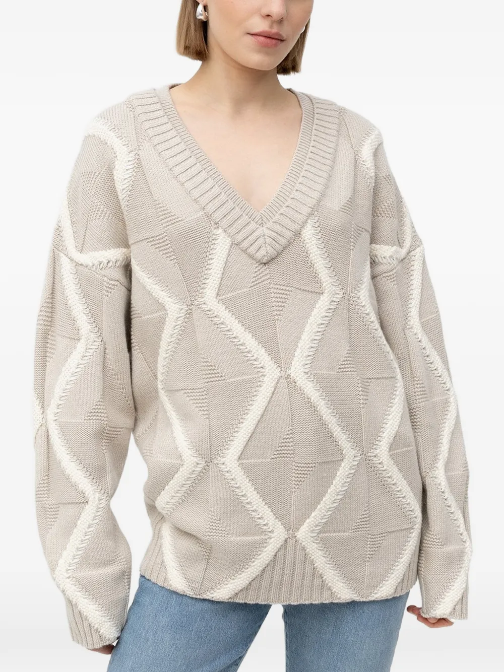  Boss Patterned V-neck Sweater - Neutrals 