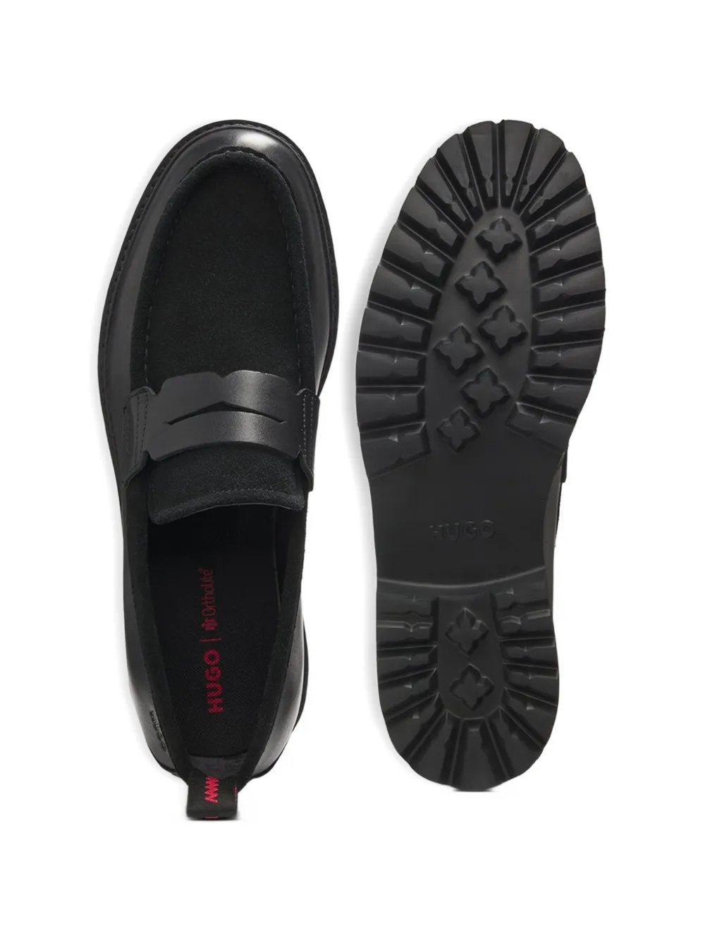 HUGO Leren loafers met vlakken Zwart