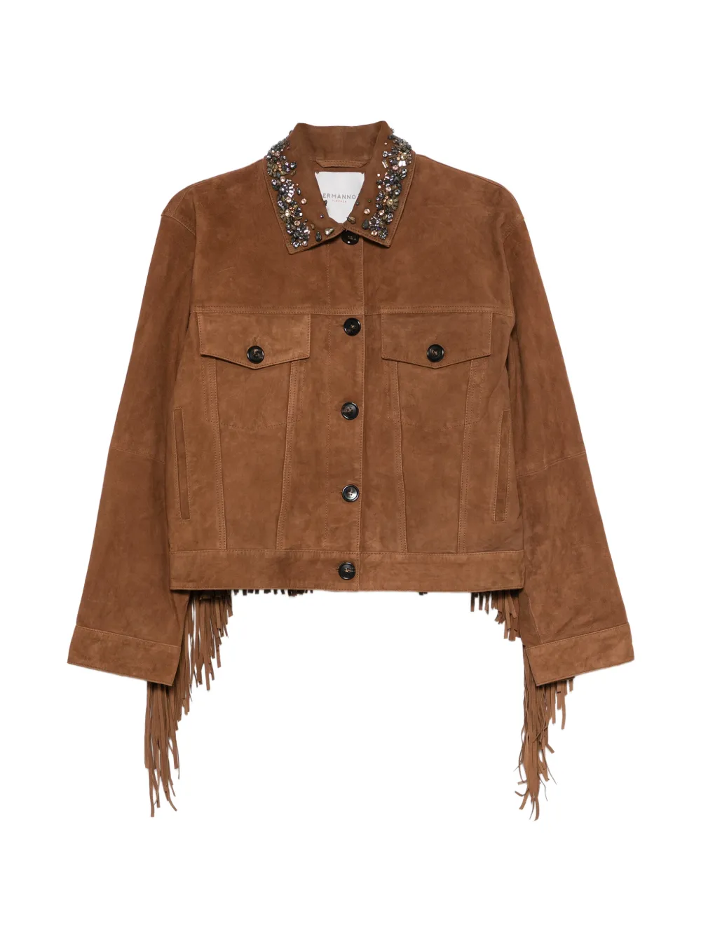 ERMANNO FIRENZE crystal-embellished fringed-detail jacket - Marrone