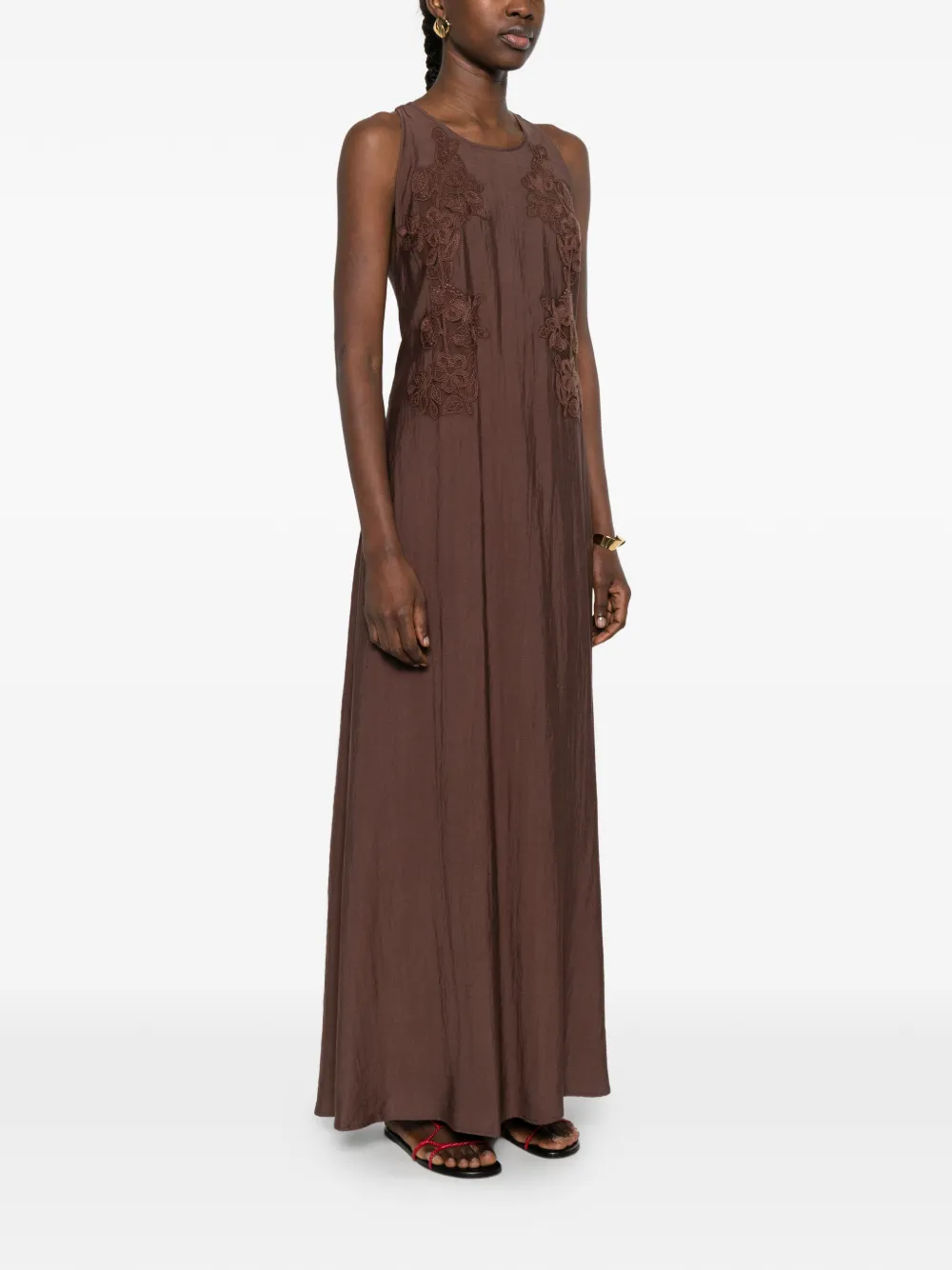  Ermanno Firenze Embroidered Maxi Dress - Brown 