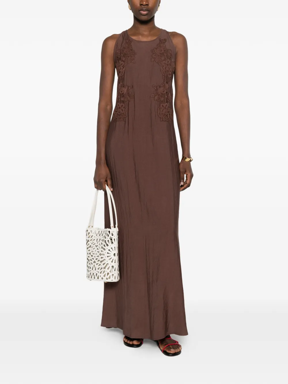  Ermanno Firenze Embroidered Maxi Dress - Brown 