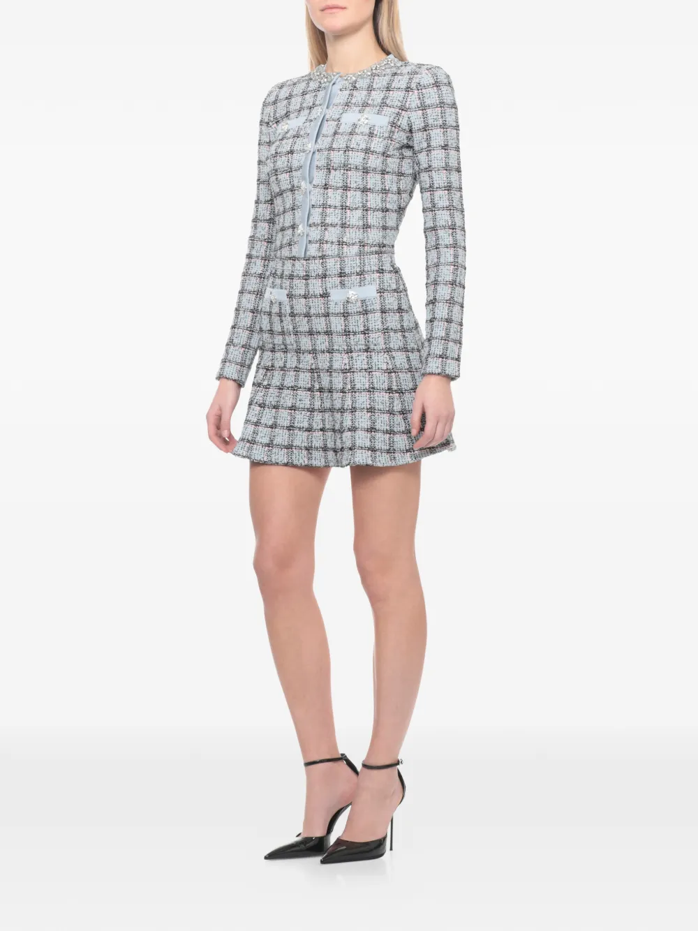  Self-portrait Check-pattern Cardigan - Blue 