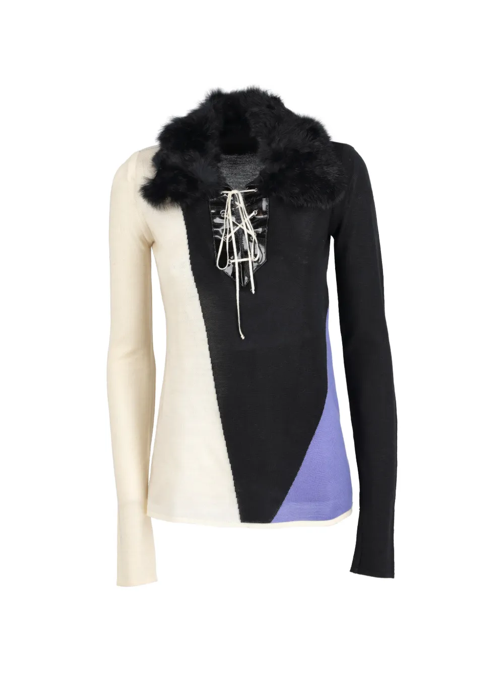 Fendi Pre-Owned fur-collar drawstring-detail sweater - Nero