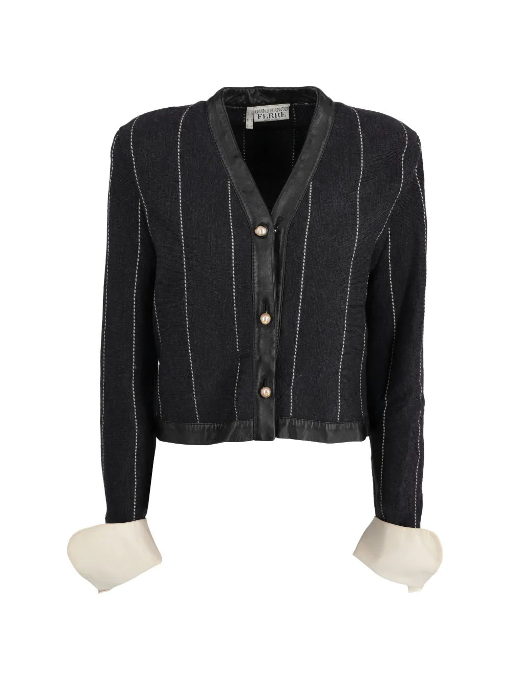 Gianfranco Ferré Pre-Owned leather-trimmed cardigan - Grigio