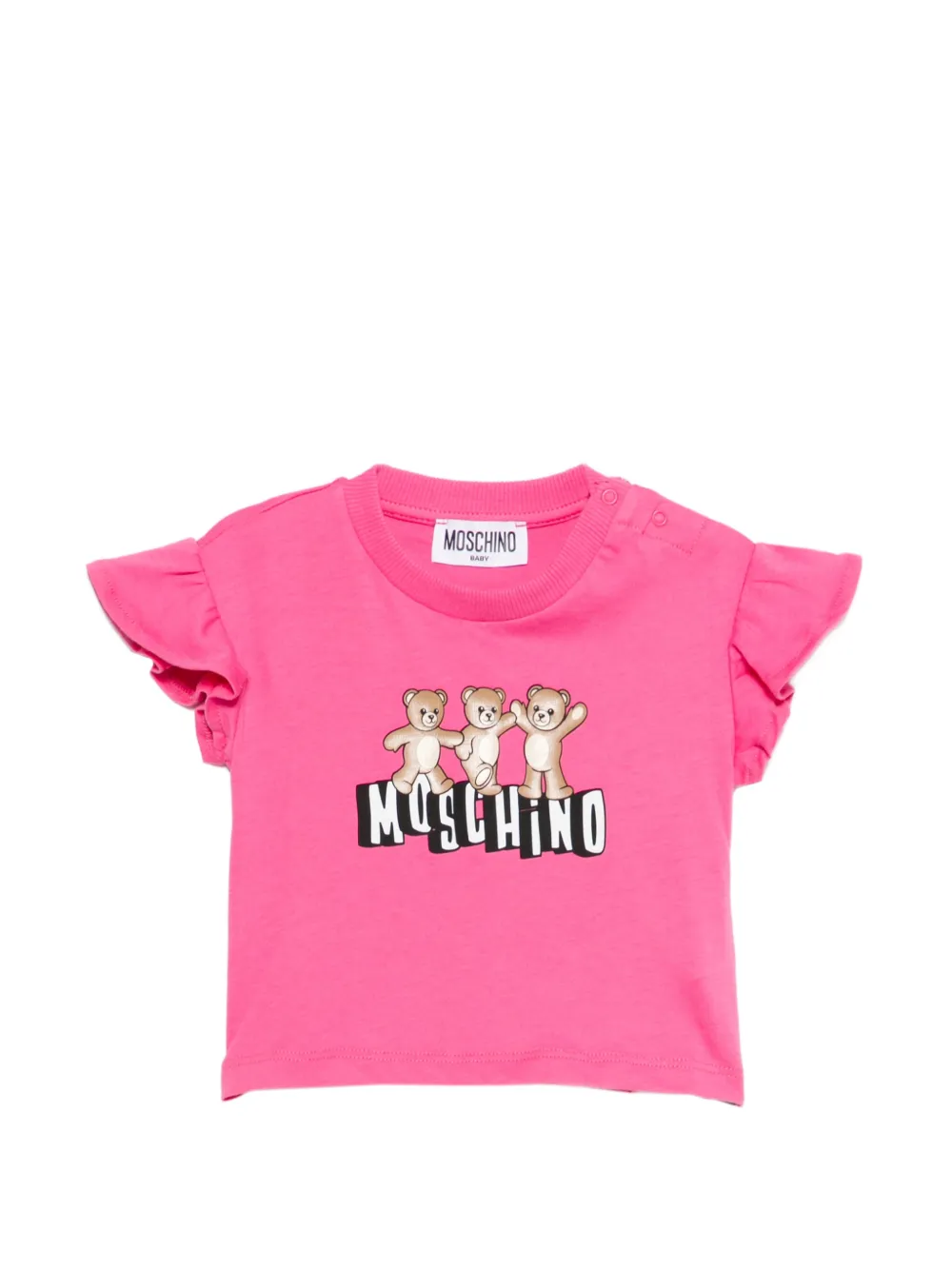 Moschino Kids ruffled-detail teddy-print T-shirt - Rosa
