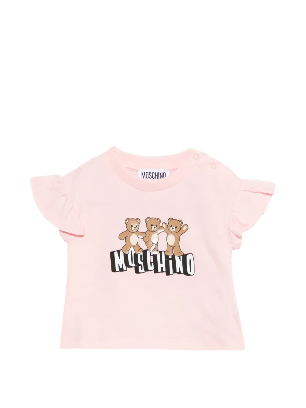 Moschino Kids ruffled-sleeve teddy-bear T-shirt - Rosa