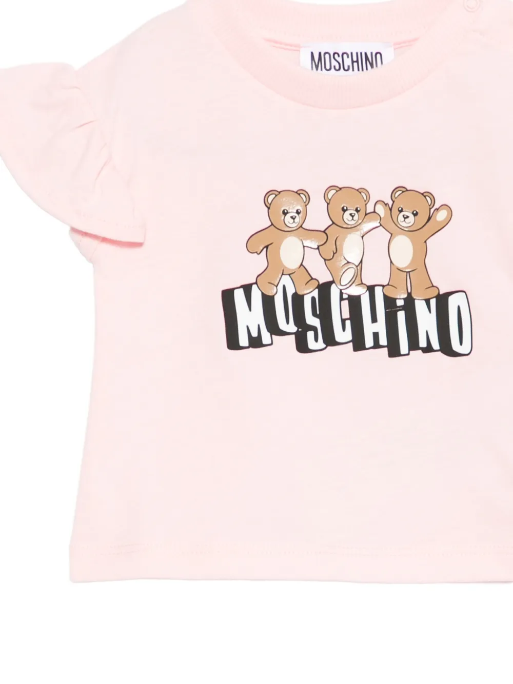 Moschino Kids T-shirt met ruches en teddybeerprint Roze