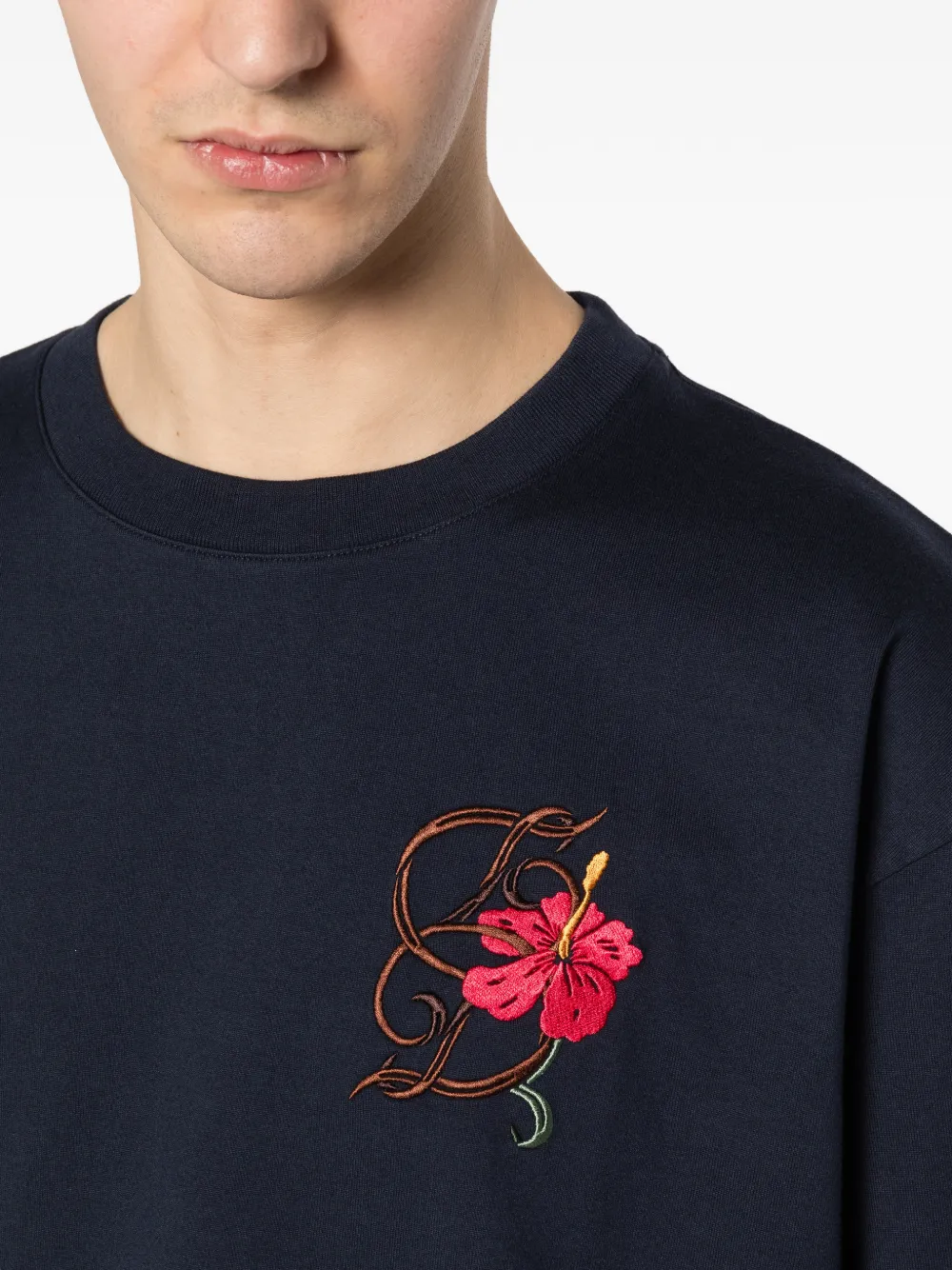 Drôle De Monsieur T-shirt met geborduurde hibiscus Blauw
