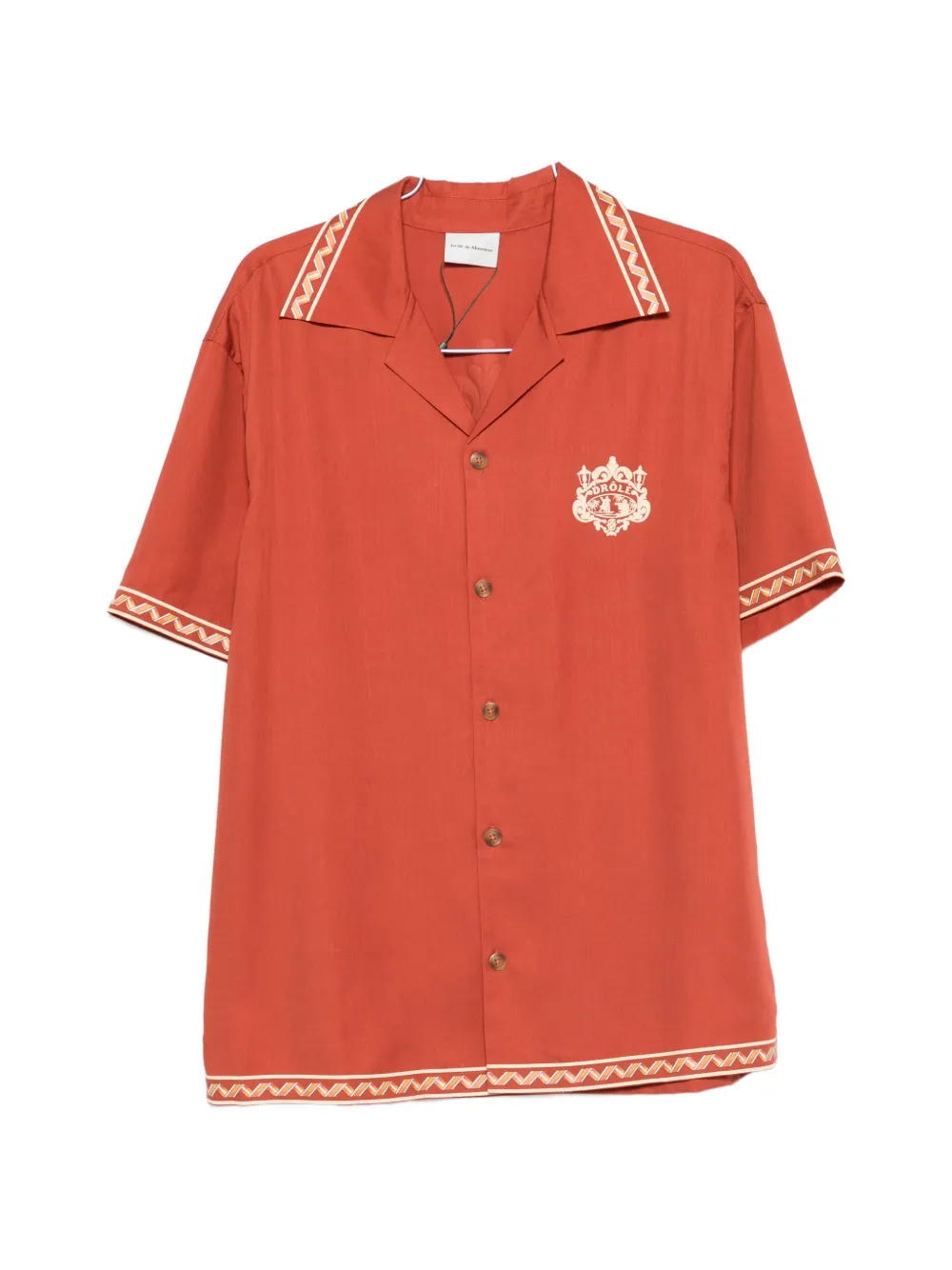 Drôle De Monsieur Brodée Danseurs zigzag-trim shirt - Arancione