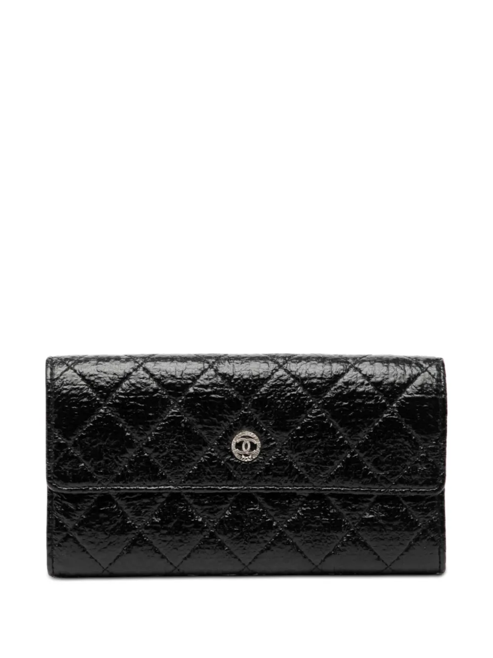 CHANEL Pre-Owned Portafoglio in pelle verniciata brillante trapuntata con effetto vissuto 2012-2013 - Nero