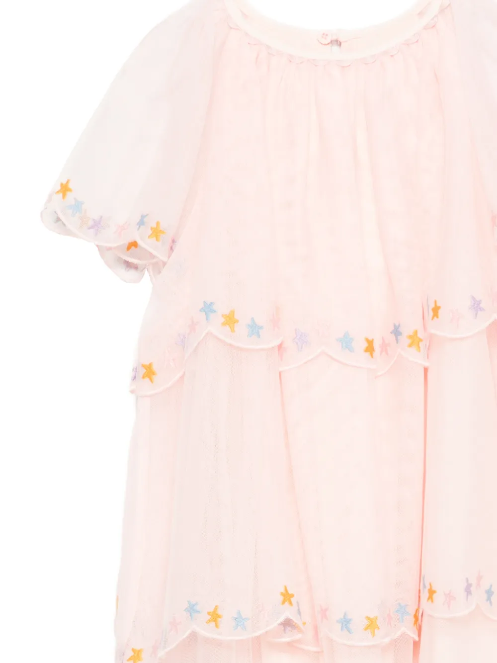 Star-Embroidered Tiered Dress