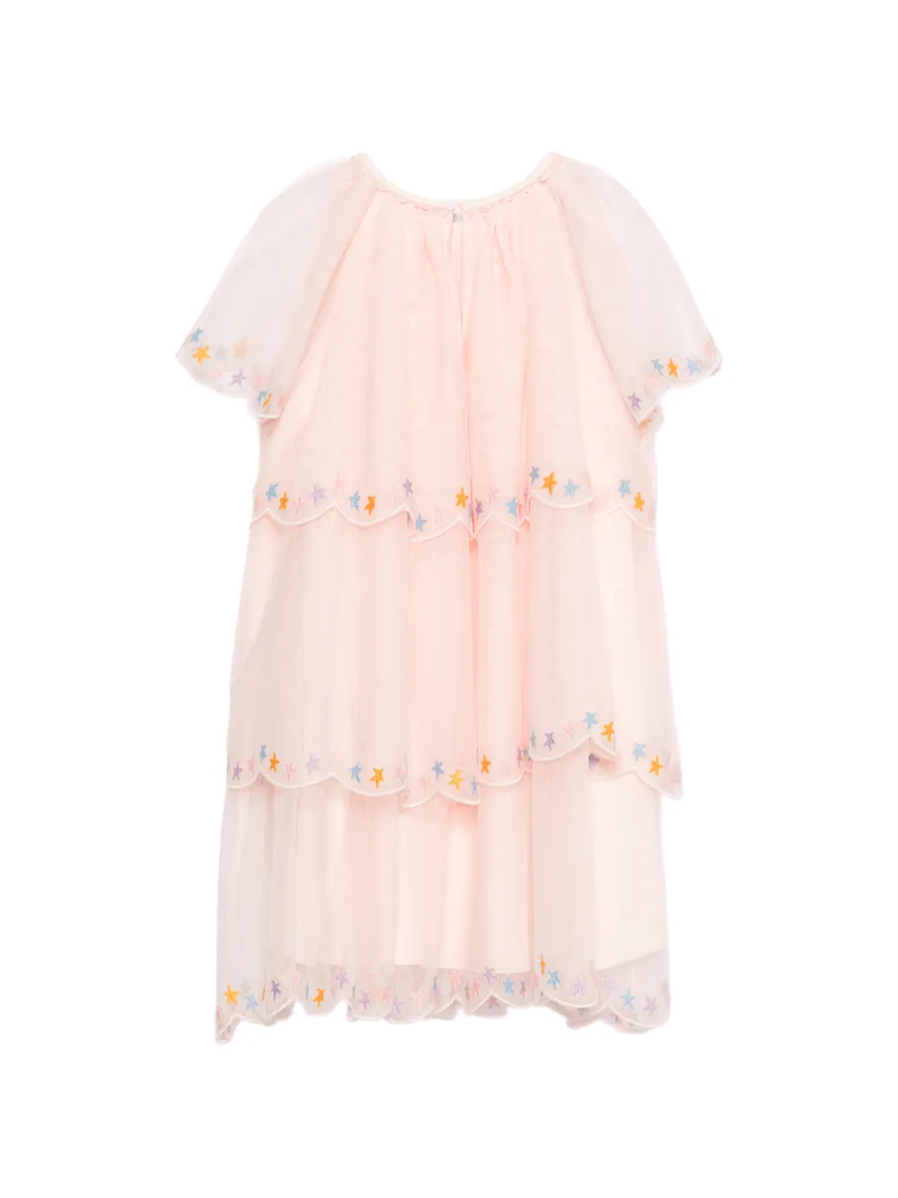 Star-Embroidered Tiered Dress