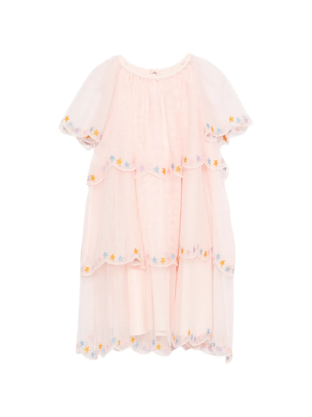 Stella McCartney Kids star-embroidered tiered dress - Rosa