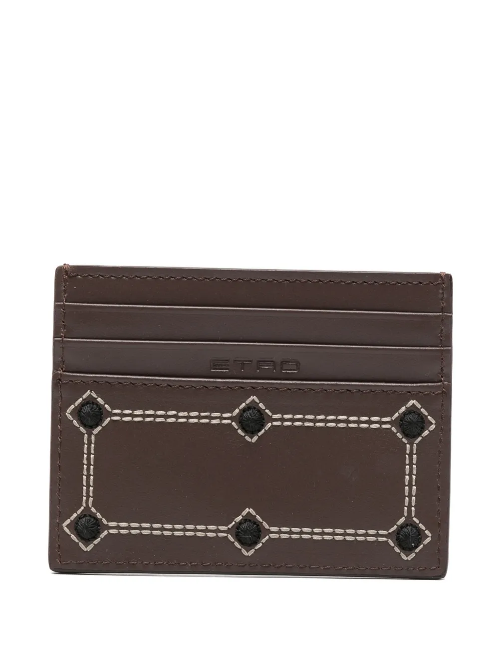 ETRO embroidered leather cardholder - Marrone