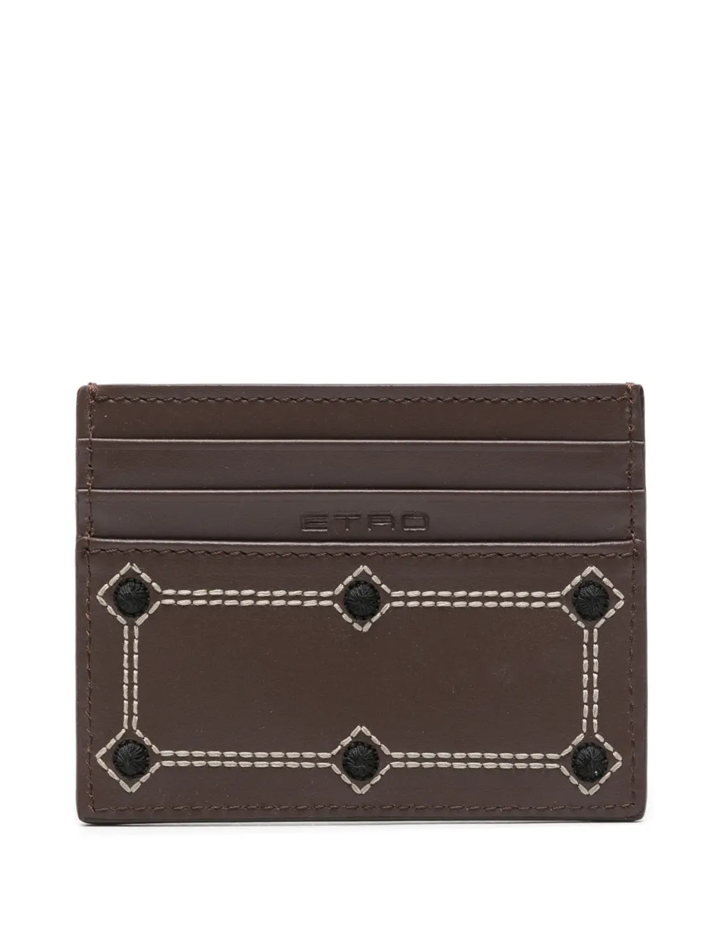 ETRO embroidered leather cardholder - Marrone