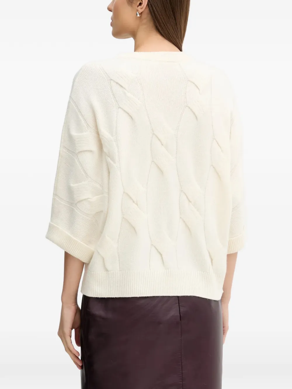  Benetton Cable-knit Crew-neck Sweater - White 
