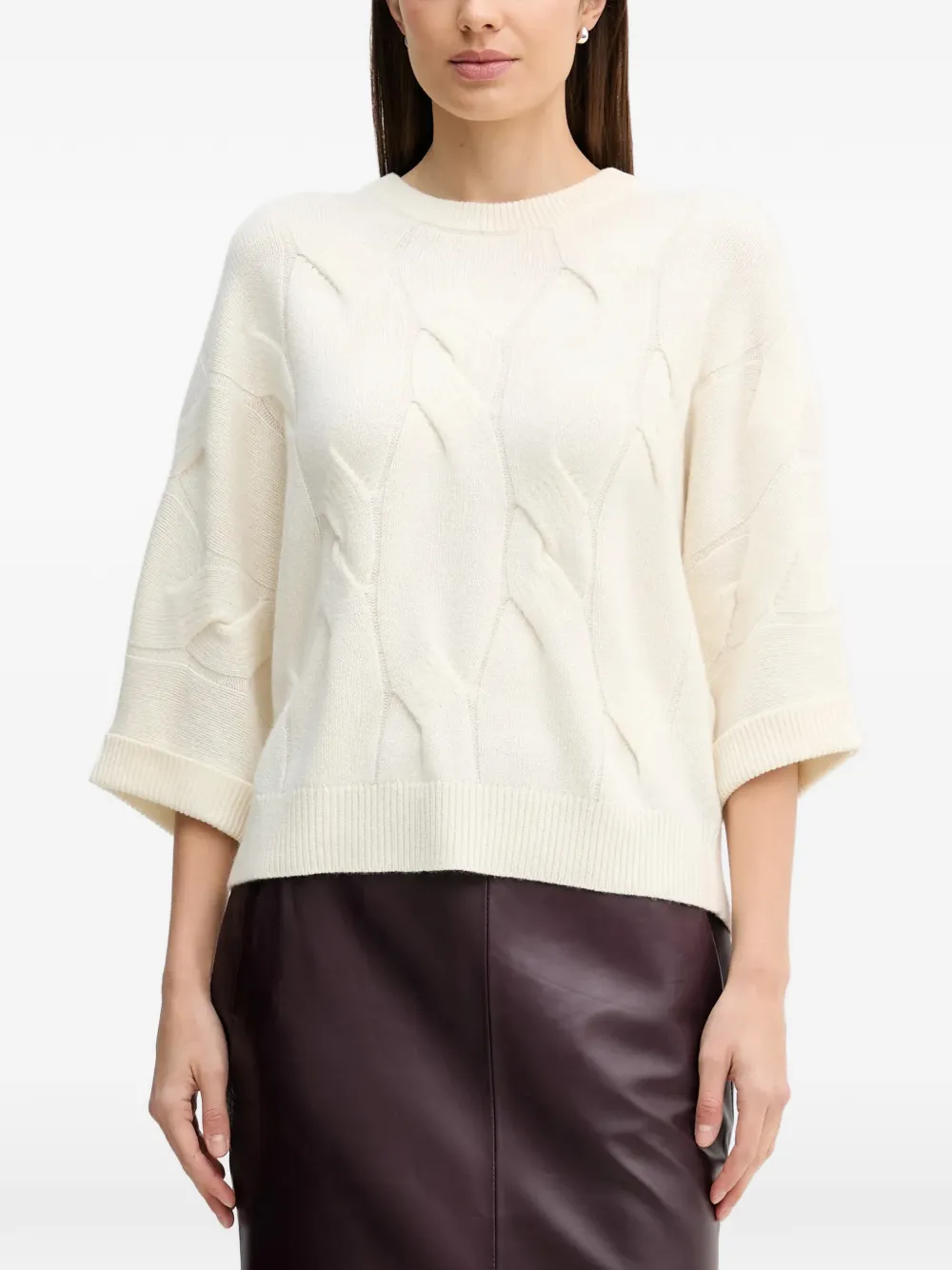 Benetton cable-knit crew-neck sweater - Bianco