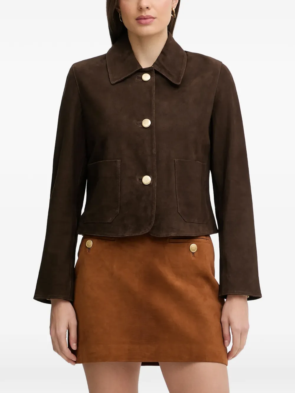 Pedro Del Hierro Buttoned Suede Jacket - Brown 