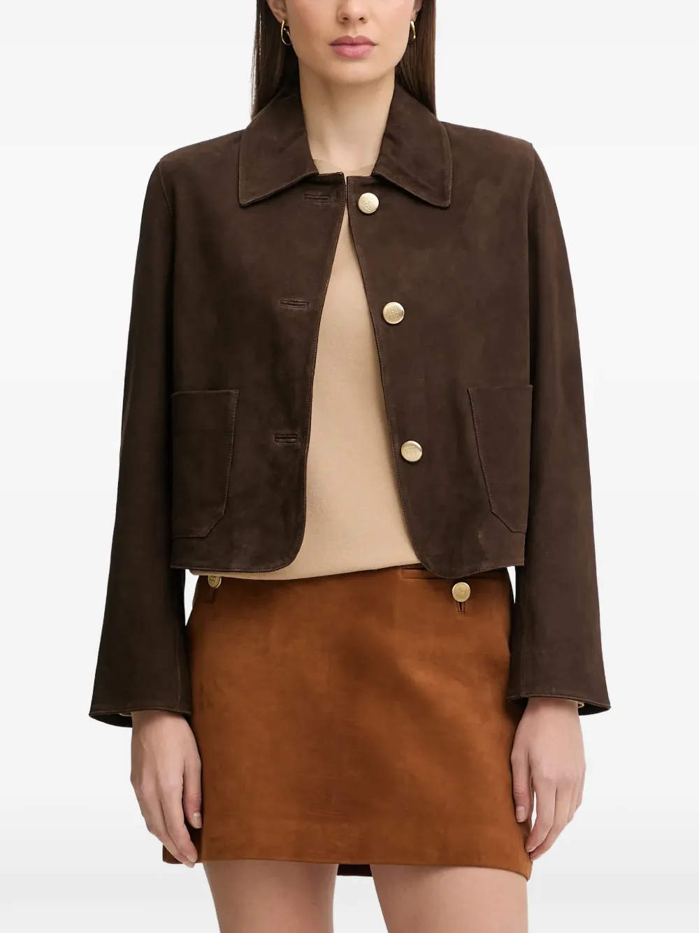 Pedro Del Hierro buttoned suede jacket - Marrone