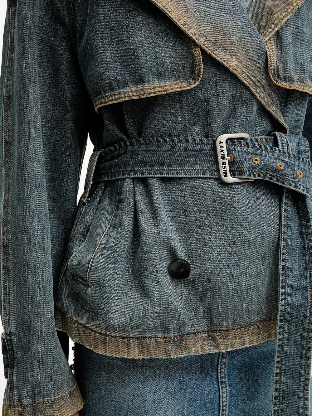 Miss Sixty Denim jack met dubbele rij knopen en ceintuur Blauw