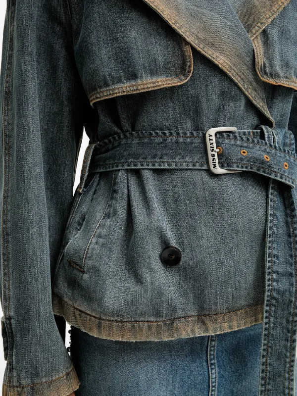 Miss Sixty Belted double-breasted Denim Jacket | Blue | FARFETCH GE