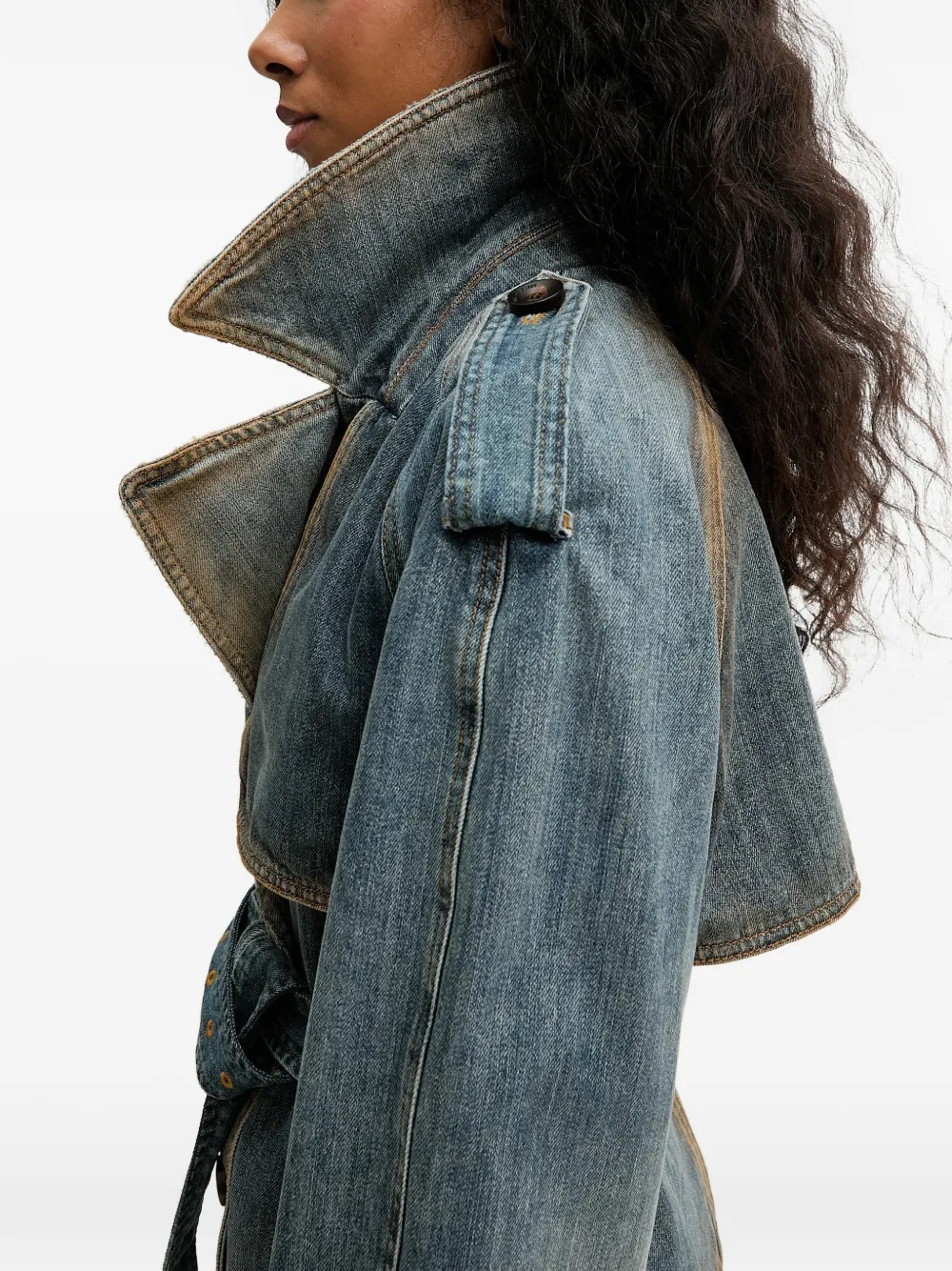 Miss Sixty Denim jack met dubbele rij knopen en ceintuur Blauw