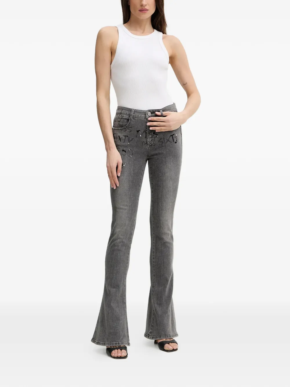 Front-Embellished Flared Jeans