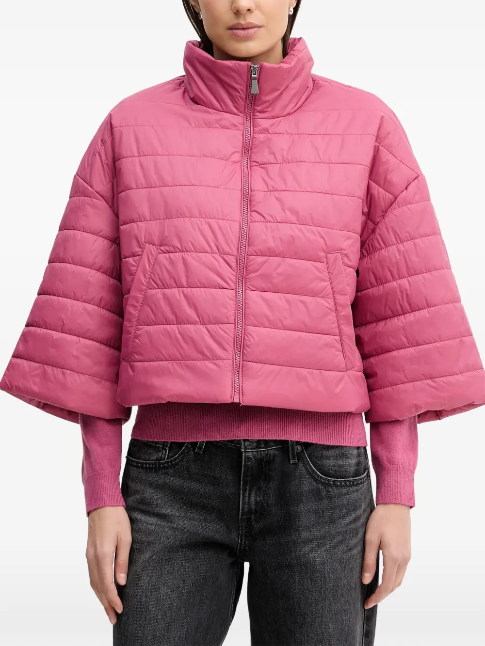 Benetton quilted wide-sleeve cropped puffer jacket - Rosa
